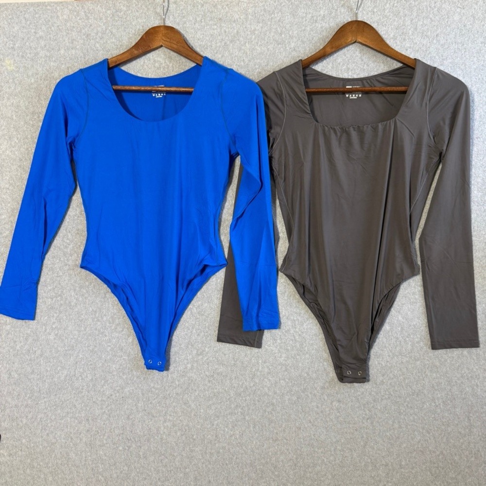 HYZ Bodysuit Set Minimalist Large Blue Brown Excellent Long Sleeve Snap Closure